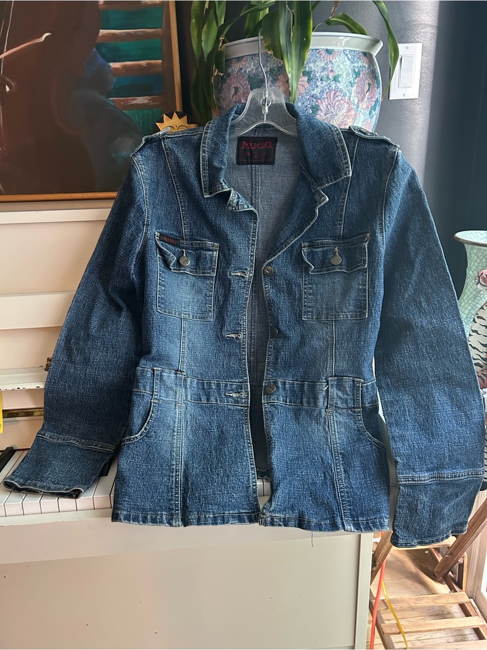 Mudd Y2K Denim Jacket Size 5 Fitted Peplum Utility Jean Jacket 2000s